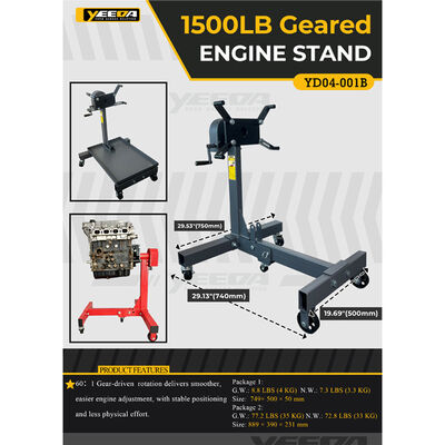 1500LB Capacity Engine Stand with 60:1 Gear-Driven Rotation and Wheeled Base for Garage Use