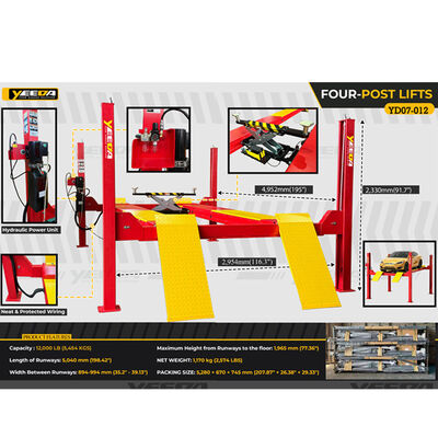 Four-Post Vehicle Lift with 12000LB Capacity Hydraulic Power Unit and 198.42" Runway Length